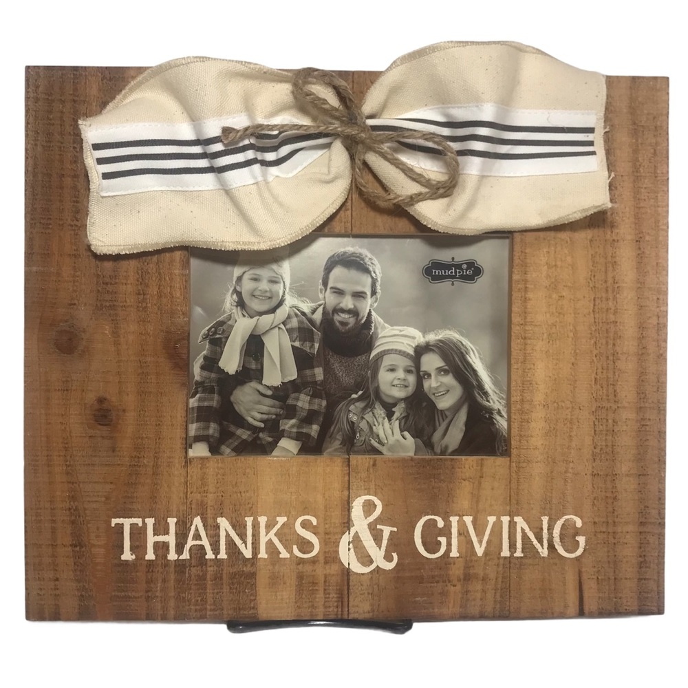 MUD PIE Thanks & Giving Photo Frame Natural Wood & Wire Ribbon